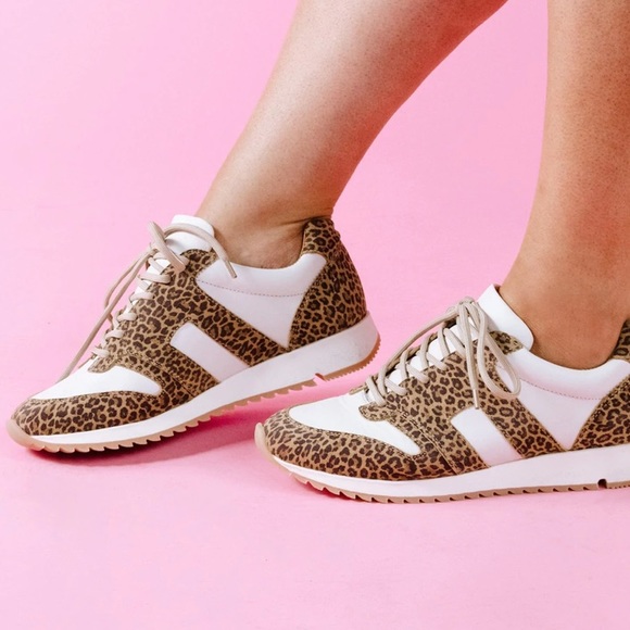 Able Annie Leather Animal Print Bone Leopard Sneakers - Picture 1 of 10
